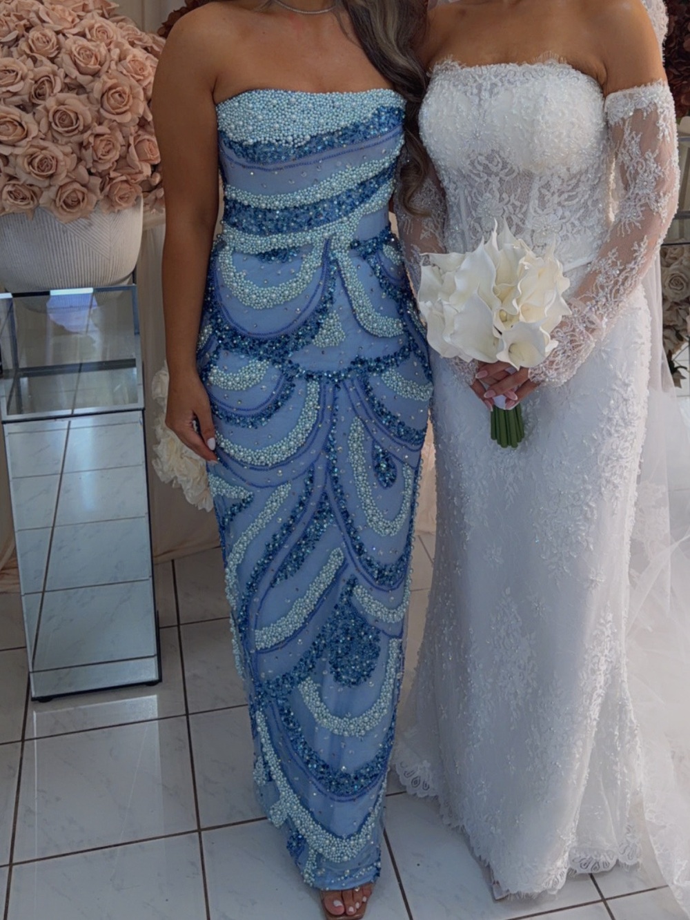 Strapless Beaded Light Blue Evening Gown